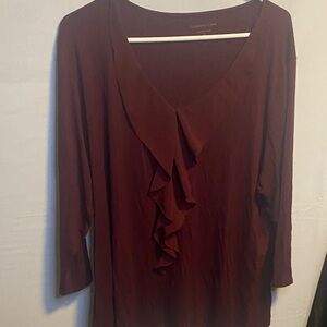 Coldwater Creek Deep Red Ruffle Blouse